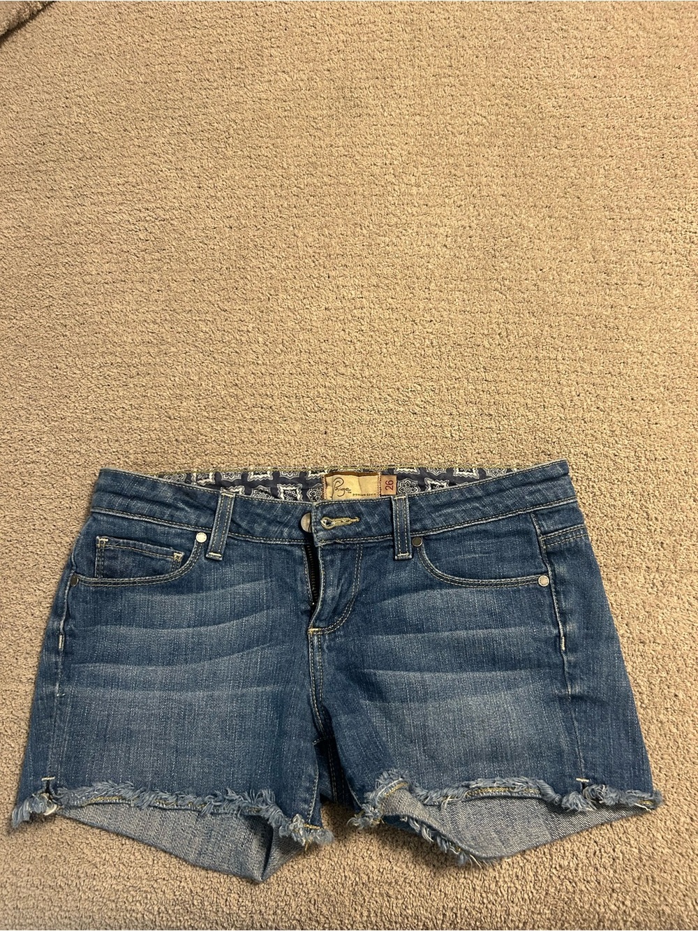 PAIGE Silver Lake Short in Light Blue Denim with Bandana Pocket Trim